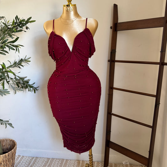 Aria Pearl Dress PL-Burgundy