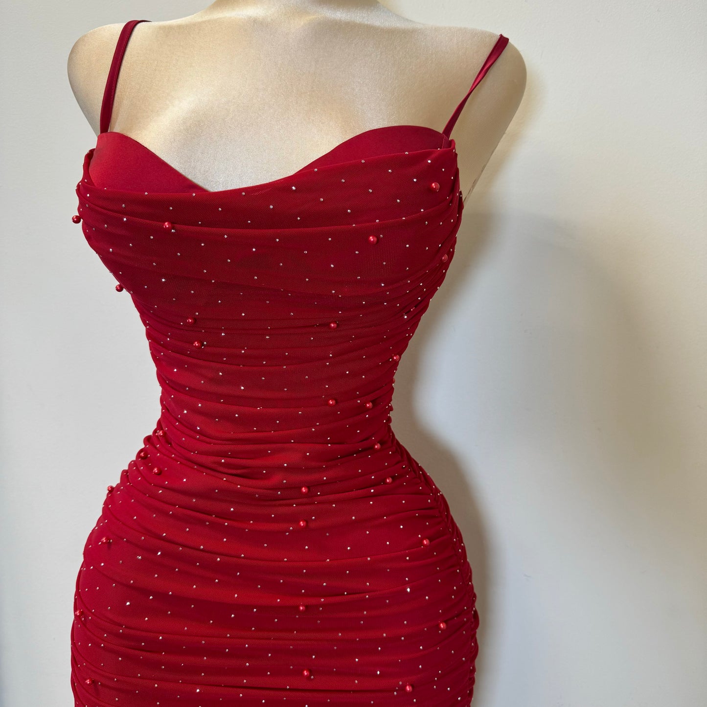 Capri Rhinestone Midi Dress-Red