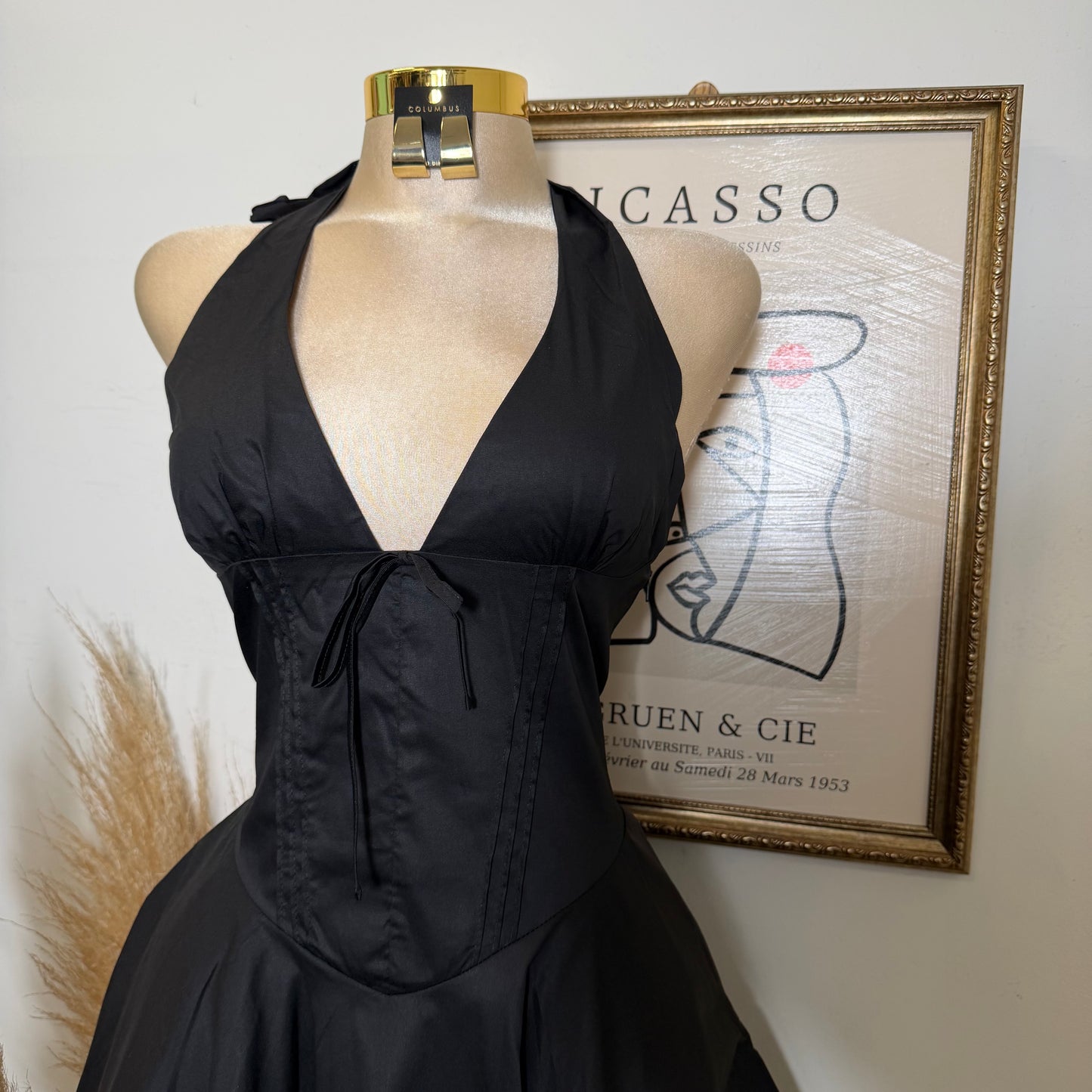 Angela Corset Halter Dress-Black