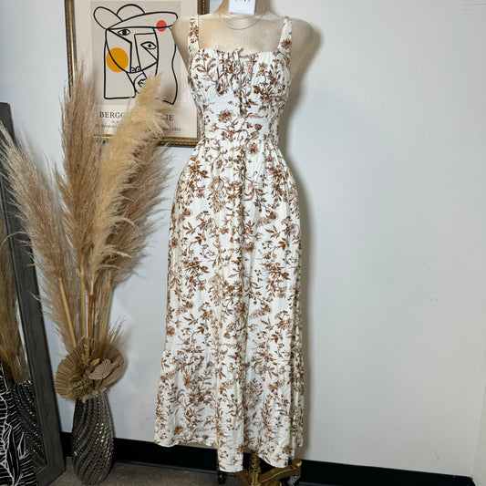 Picnic Corset Maxi Dress-Brown/White
