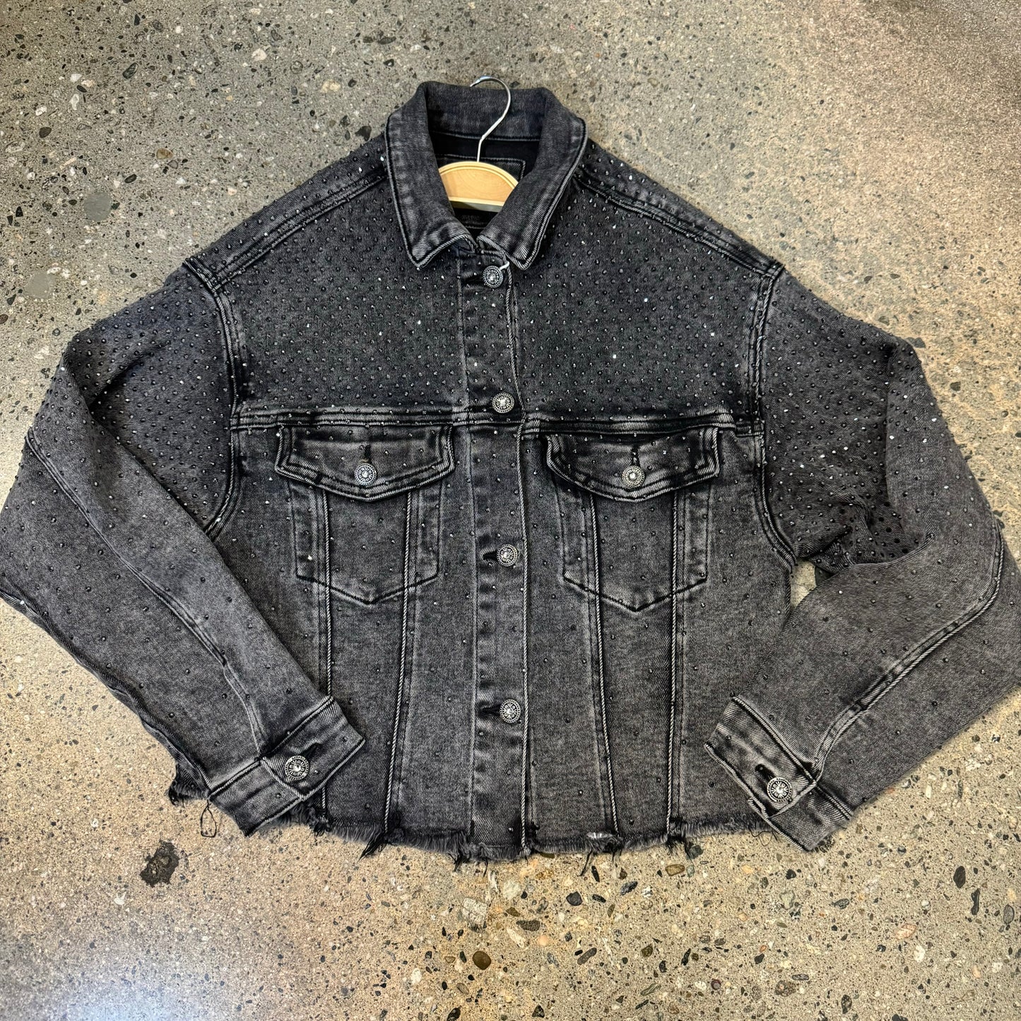 Rhinestone Denim Jacket -Black Wash