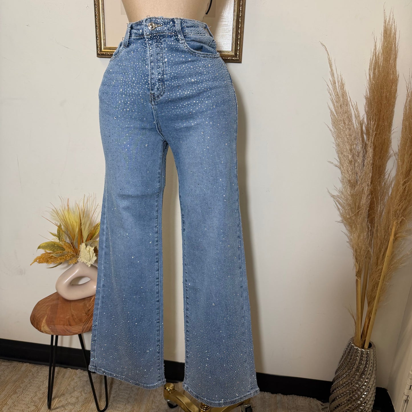 All eyes of me Rhinestones Jeans-Blue