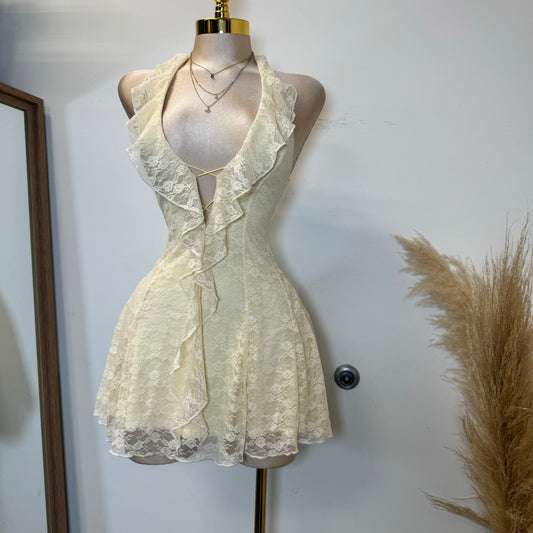 Amy Lace Halter Dress-Ivory