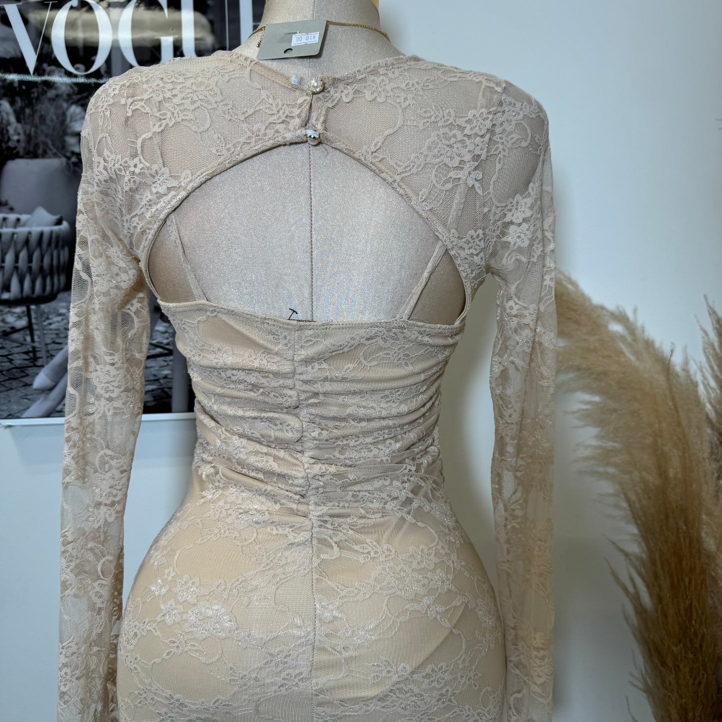 Aimara Lace Long Sleeve  Dress-Beige