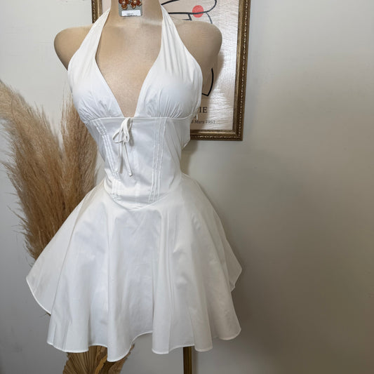 Angela Corset Halter Dress-White