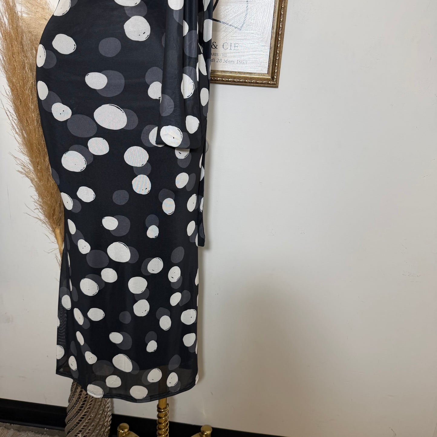 Polka Dot Mesh Dress-black/Ivory