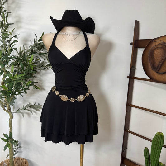 Halter Double Layered Dress-Black