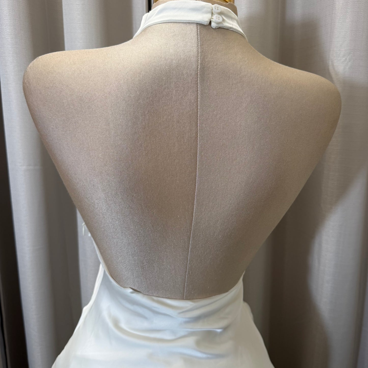 Satin Cowl Halter Neck Dress-Ivory/Cream/
