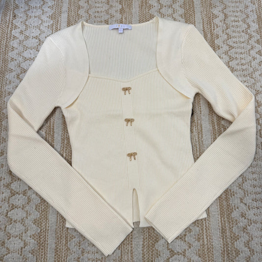 Square Neck Ribbon Trim Sweater Top-cream