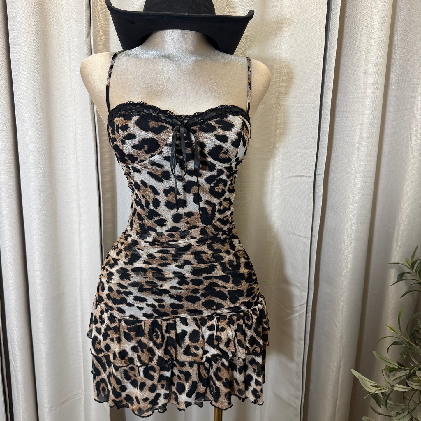 Ruffled Mini Cheetah Dress-Brown