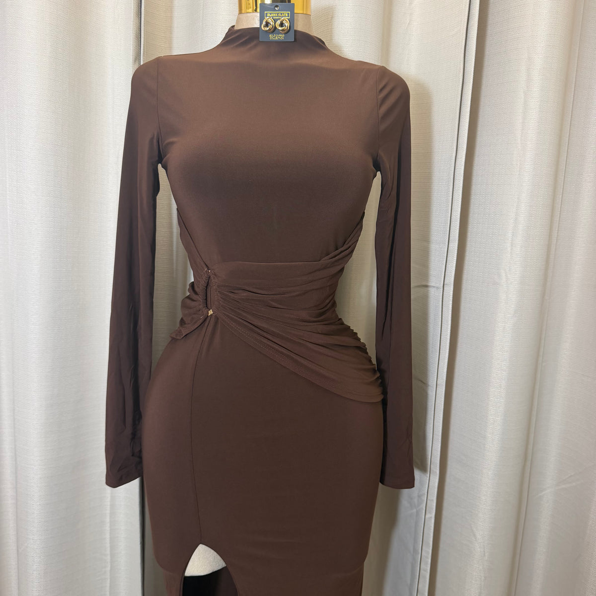 Front Trim Wrap Maxi Dress-Brown