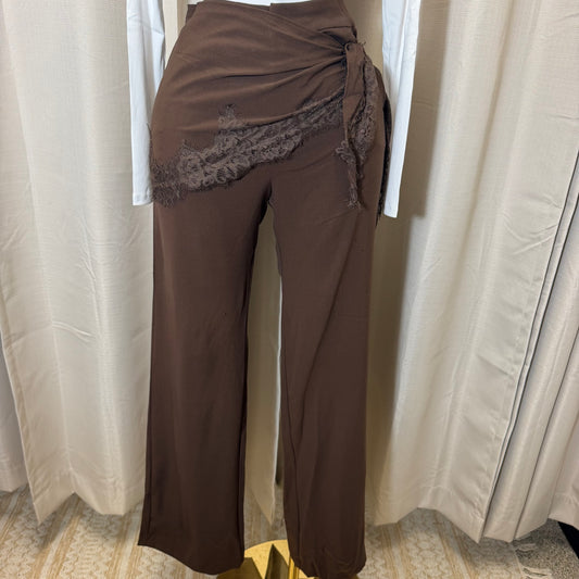 Dressy pant With scarf detail-Brown