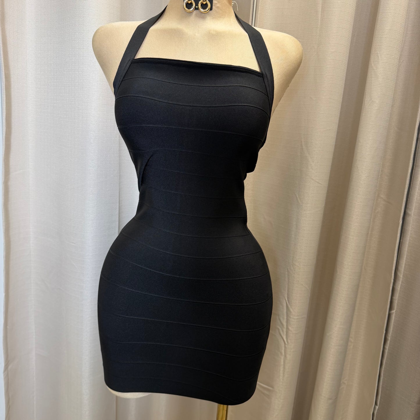 Sleeveless Halter Bandage Mini Dress-Black