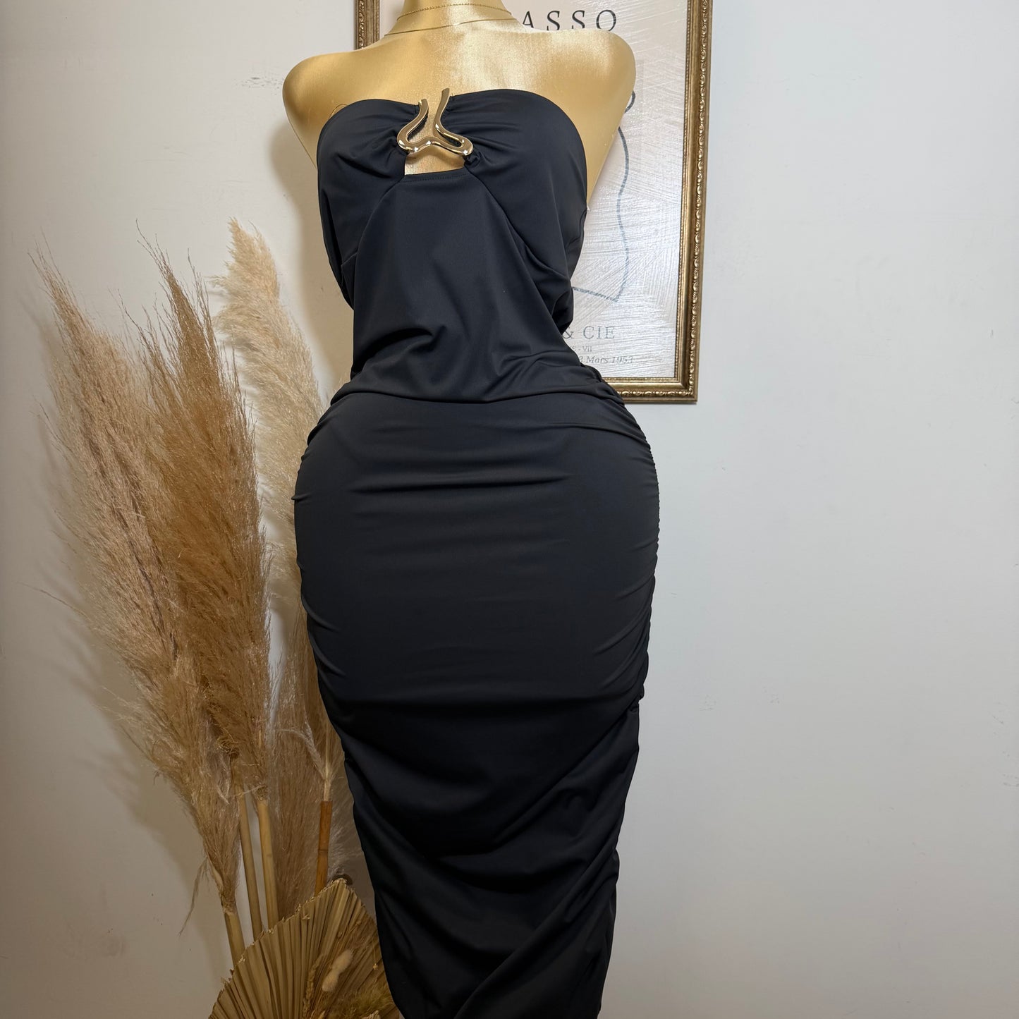 PL-Buckled Front Tube Dress-Black