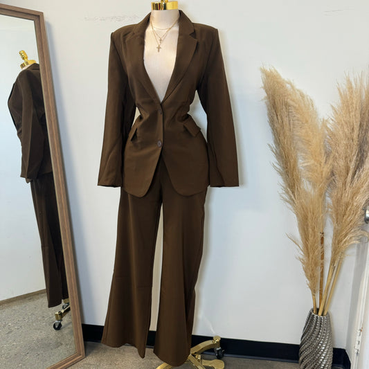 Boss Lady Pant Suit-Brown