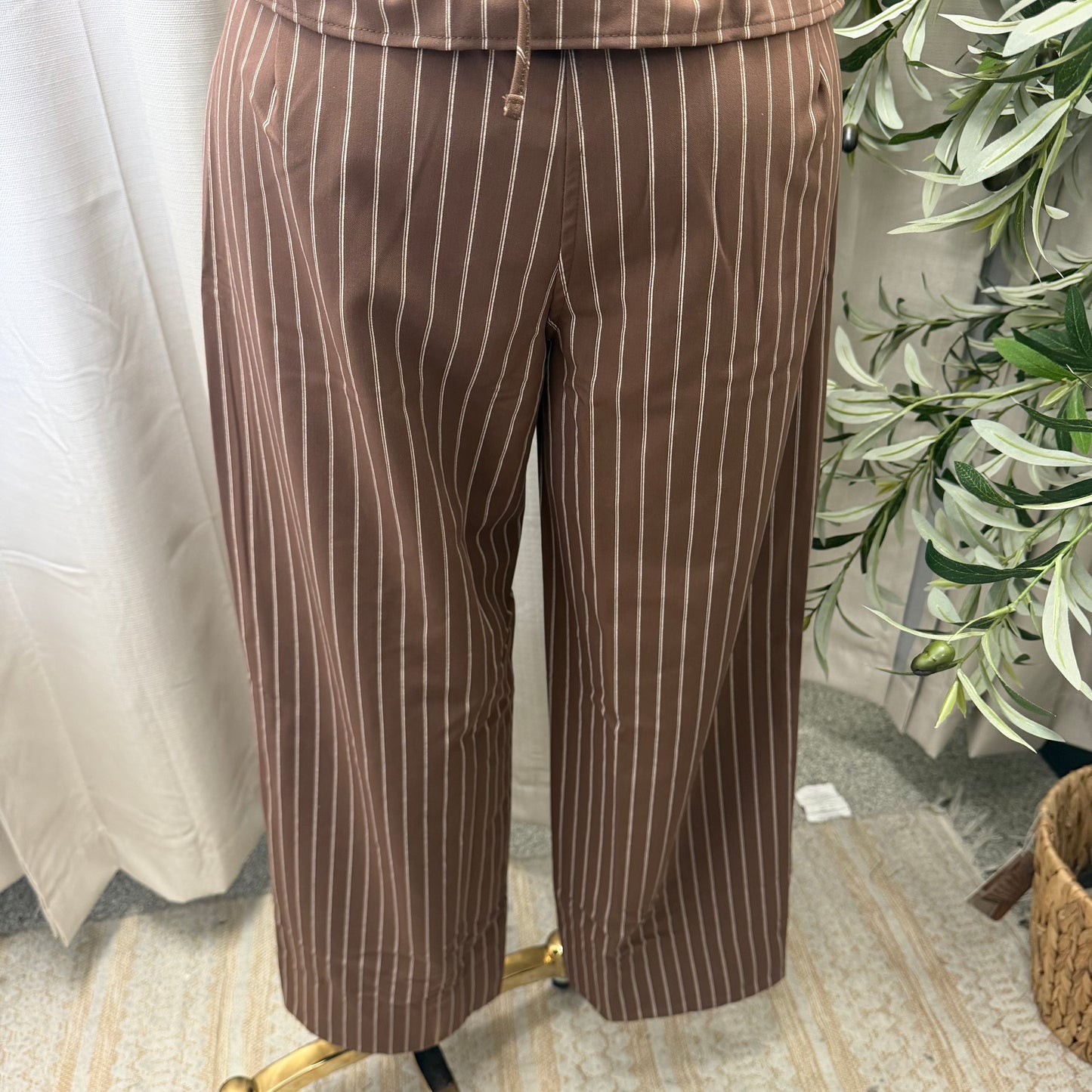 Stripe spaghetti Tie open back Halter Top and pant set