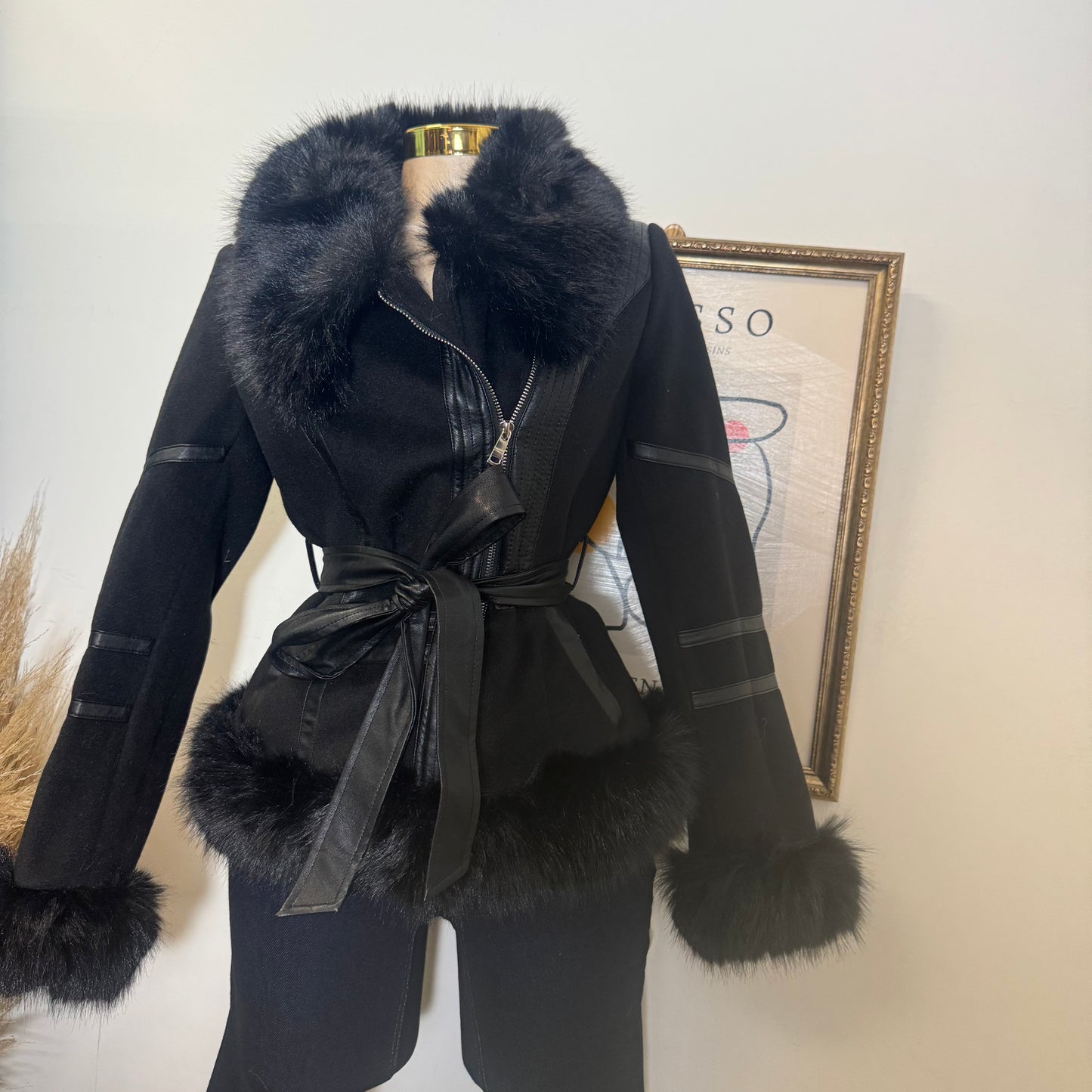 Monaco luxe Sherpa Coat-Black