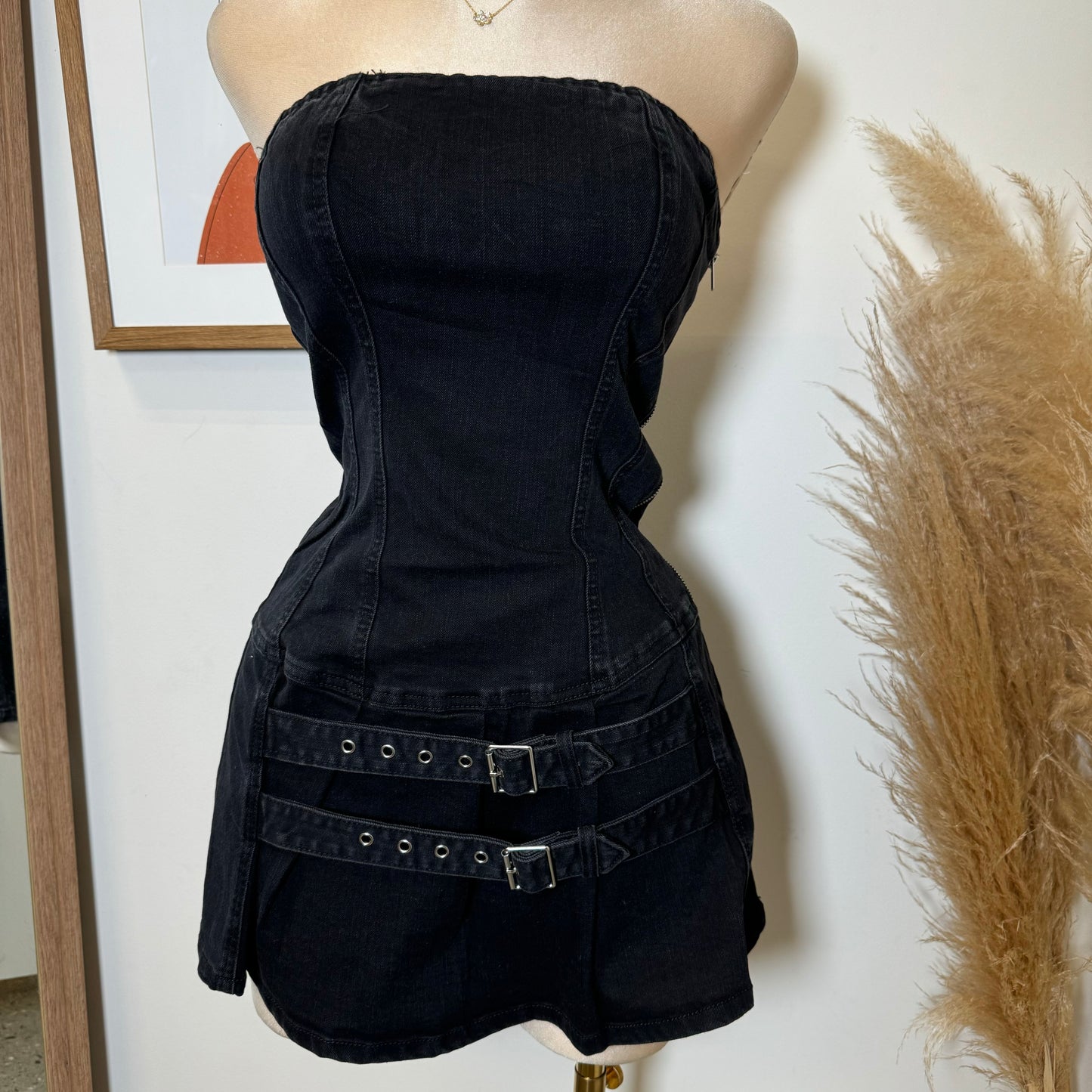 Acabo Denim Dress-Black