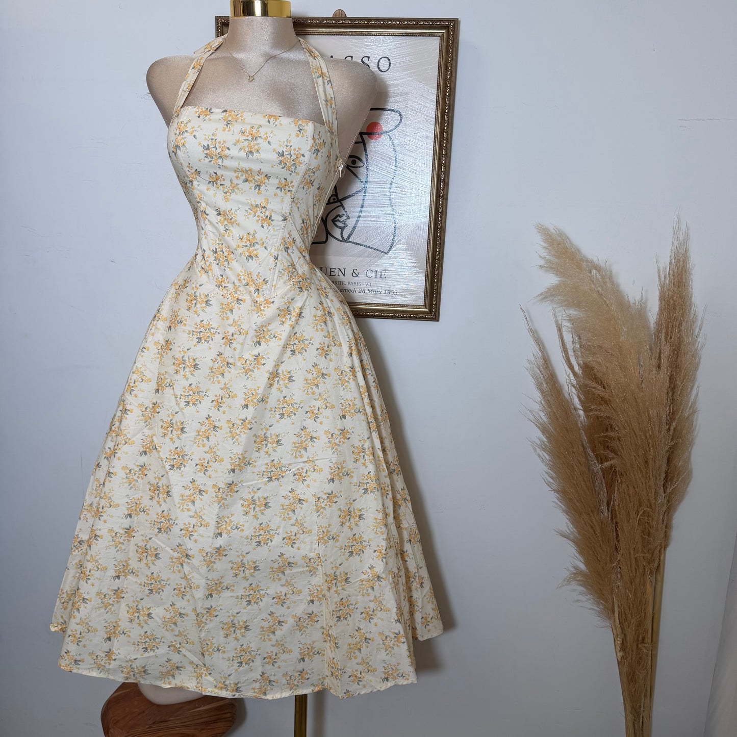 Halter corset Midi Dress-Yellow