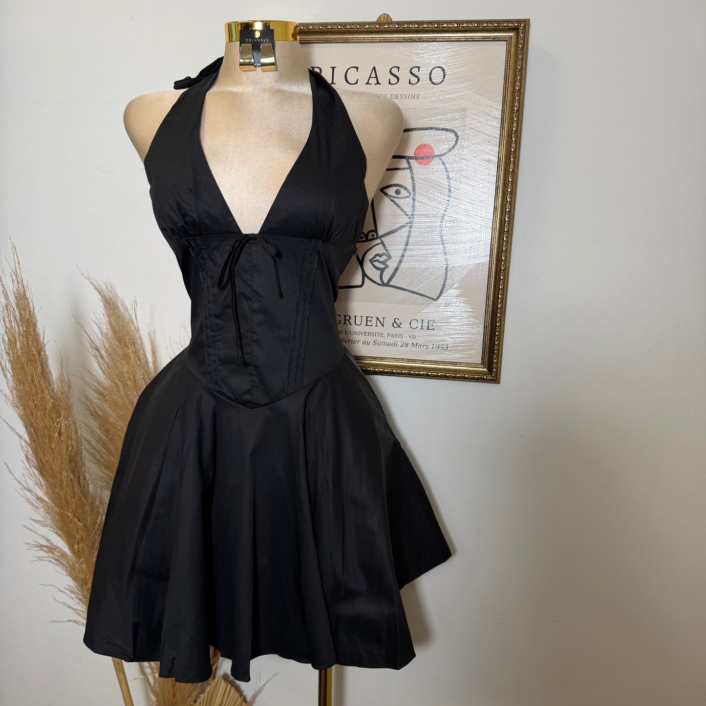 Angela Corset Halter Dress-Black