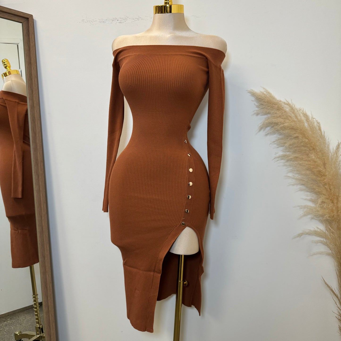 Elina Midi Dress-Rust