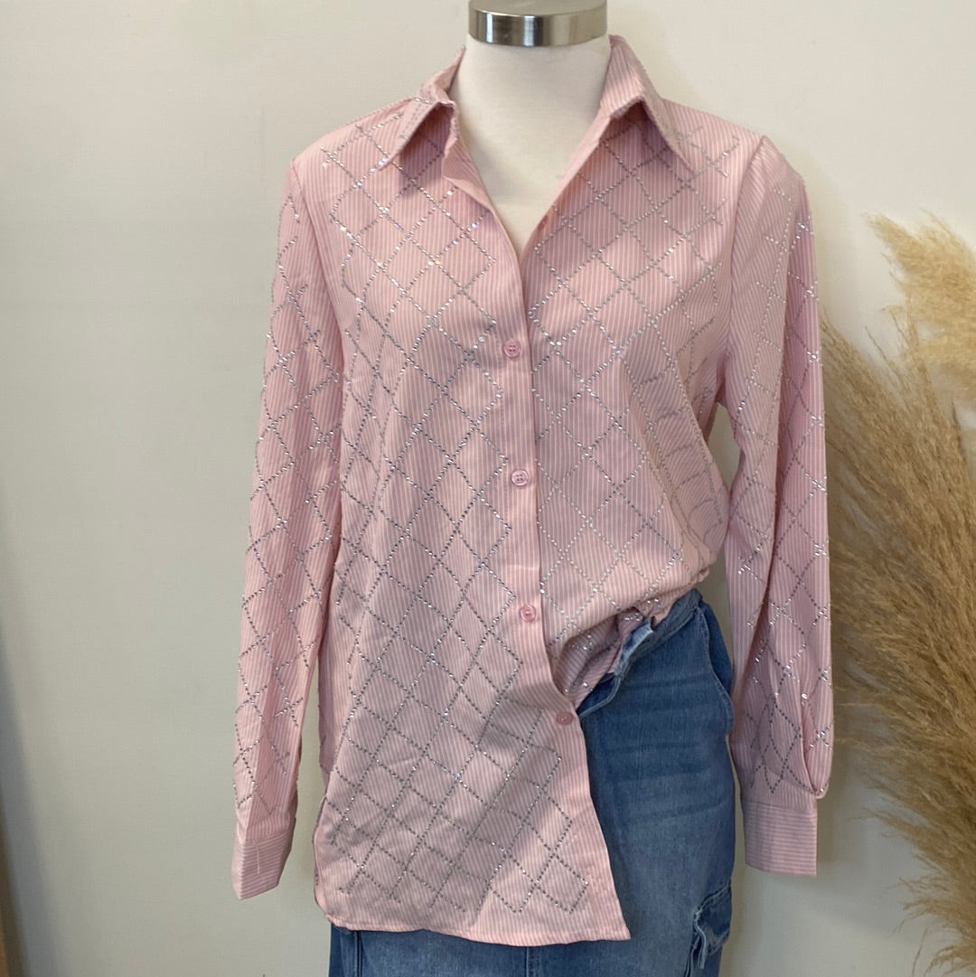 Mia Button Down Blouse-Pink