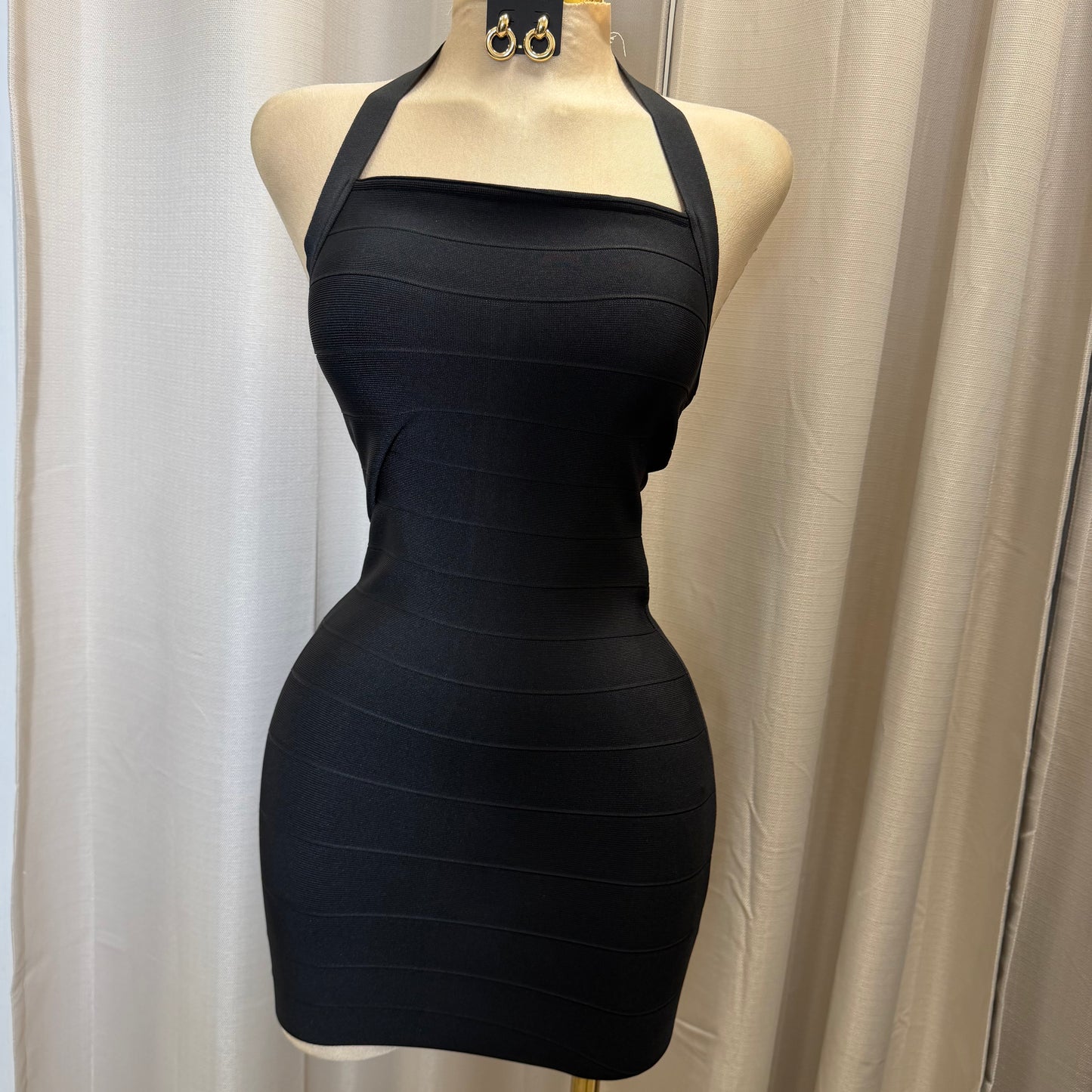 Sleeveless Halter Bandage Mini Dress-Black