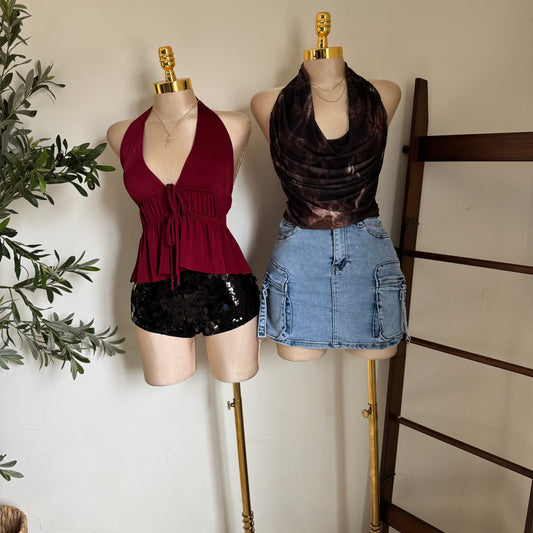 Halter Front Tie Venechia Top-Burgundy