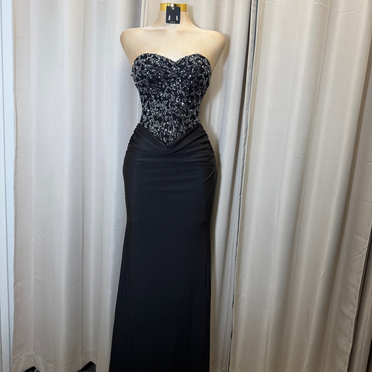 Sequin Lace with knit satin Dress-Black