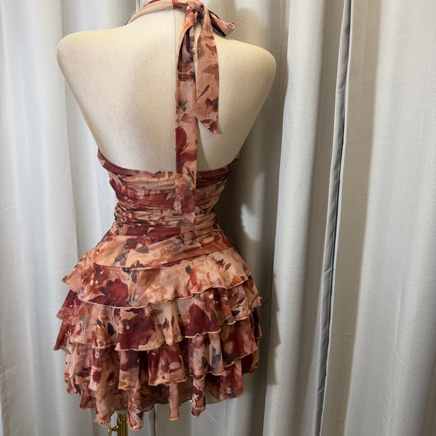 Halter flower Flare Dress- Orange