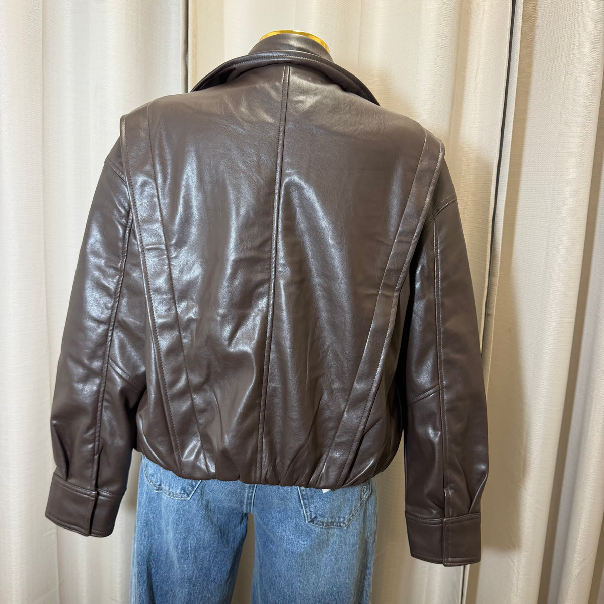 Leather Bomber Jacket-Brown