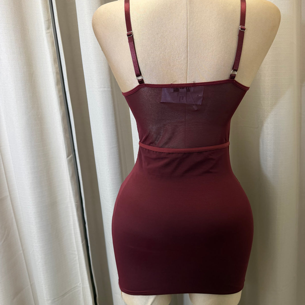 Lace Mesh Dress-Burgundy