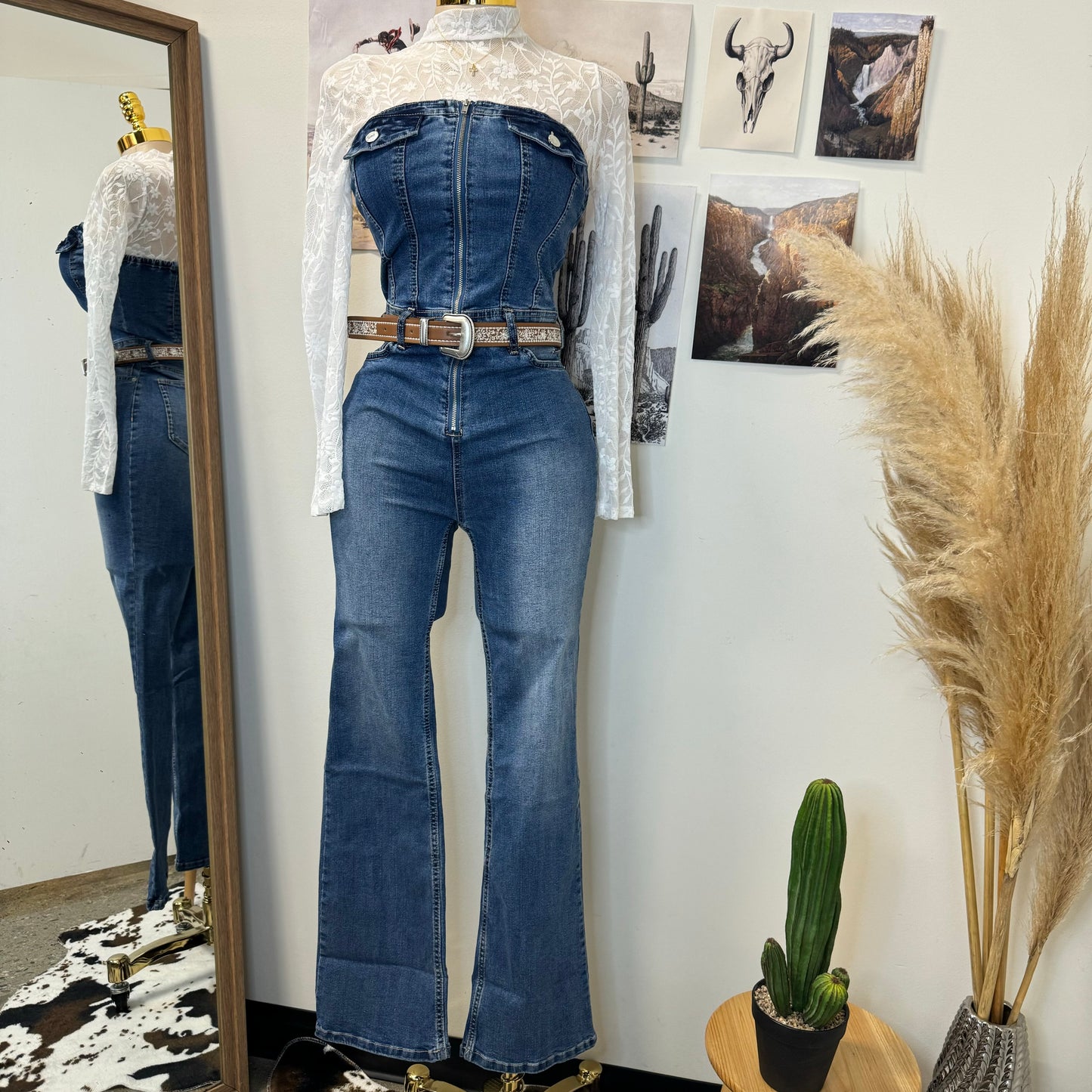 Rodeo Strapless Denim Jumpsuit-Blue