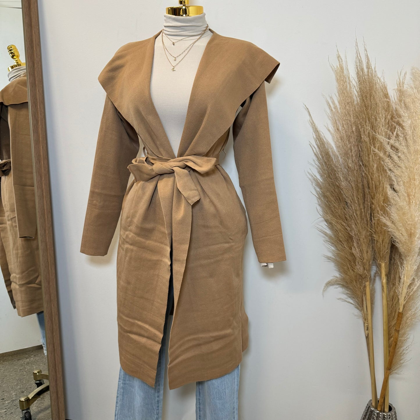 Saira Cárdigan Knit Coat-Camel