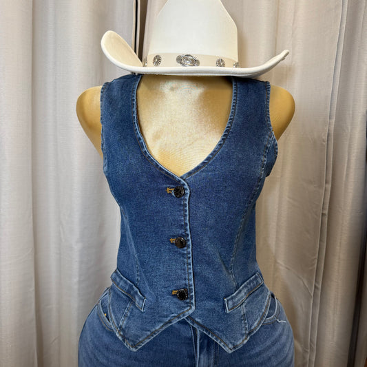 Denim button up Vest-Blue