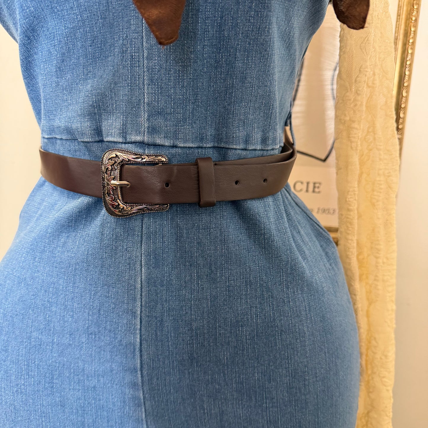 Denim Jumpsuit With Belt-Medium Blue