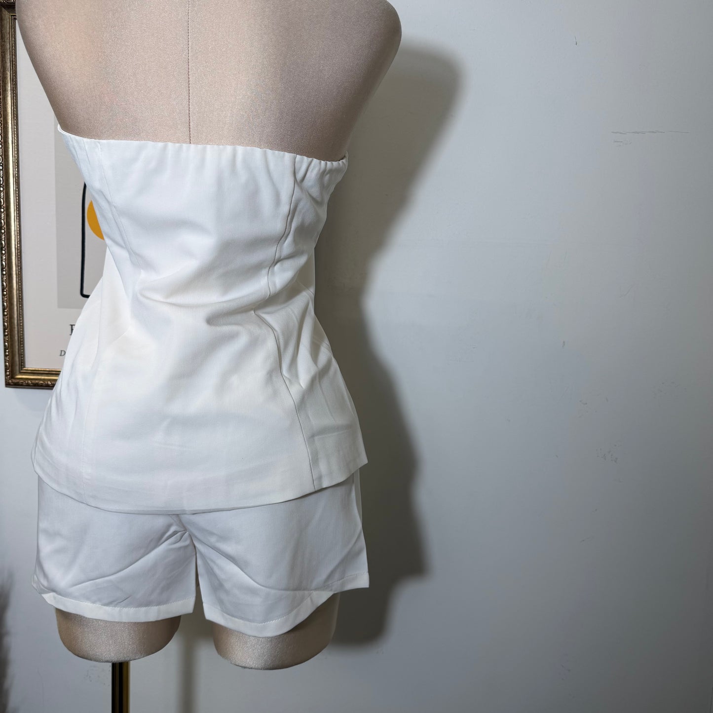 Strapless Gold Button Top Short Set-Ivory