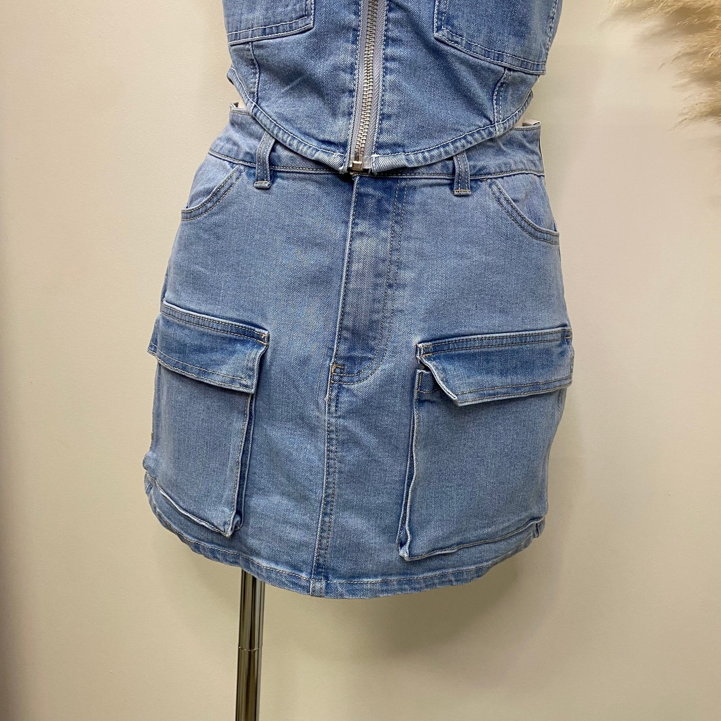 Cargo denim Skirt -Light Blue