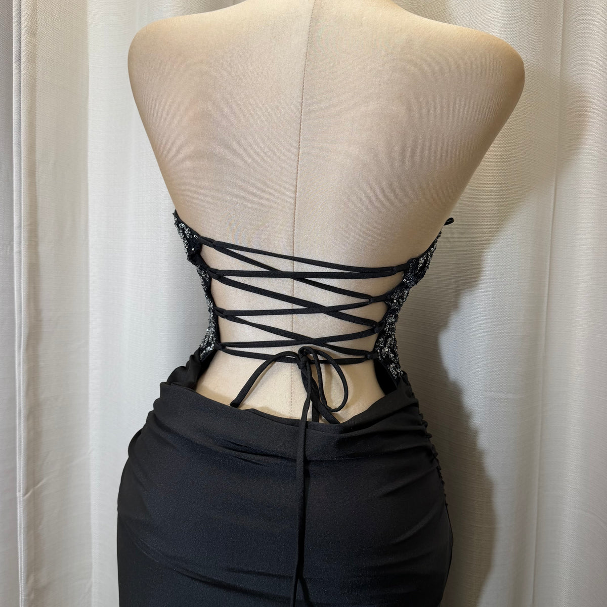 Sequin Lace with knit satin Dress-Black