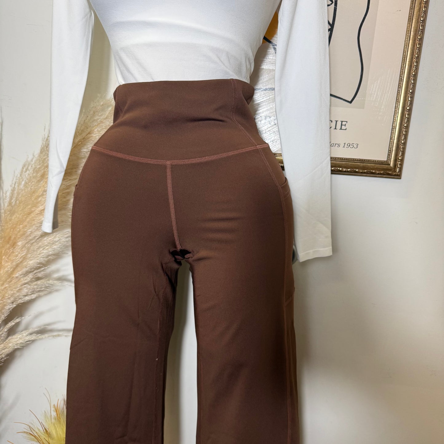 Wide Leg Flare Active yoga Legging Pants-Brown