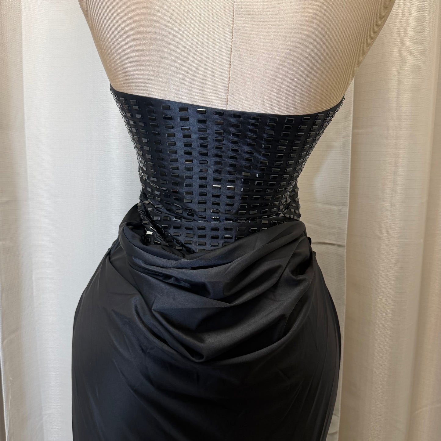 Rectangle Rhinestone satin mermaid maxi Dress-Black