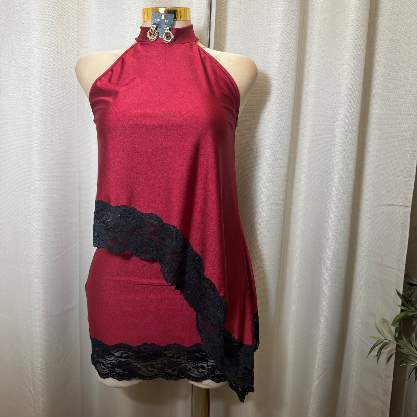 Asymmetrical Lace Skirt Set-Burgundy and Black