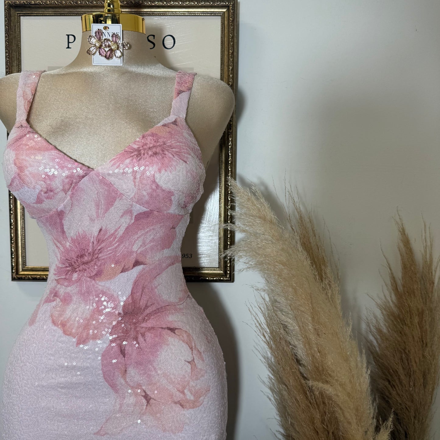 Mesh DTP Print w/ Sequins-Pink