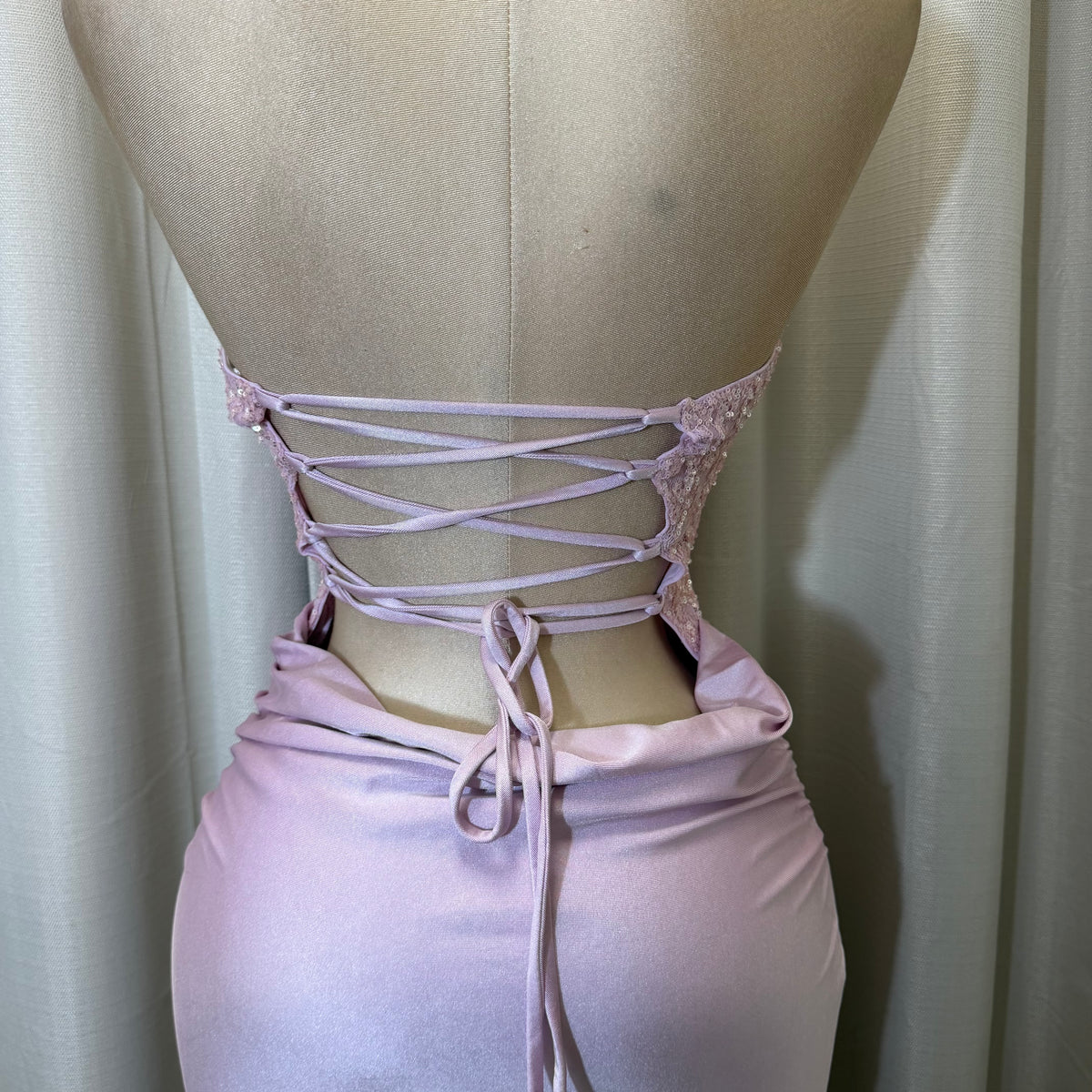 Sequin Lace with knit satin Dress-Baby Pink