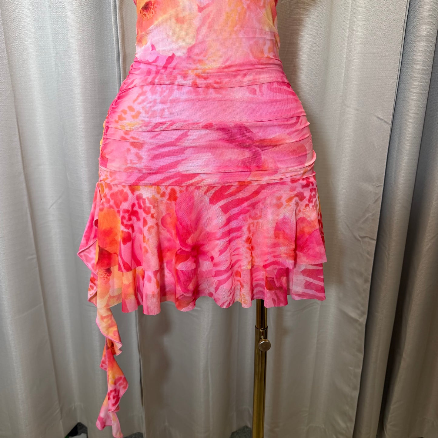 Halter Leopard flower Dress-Pink