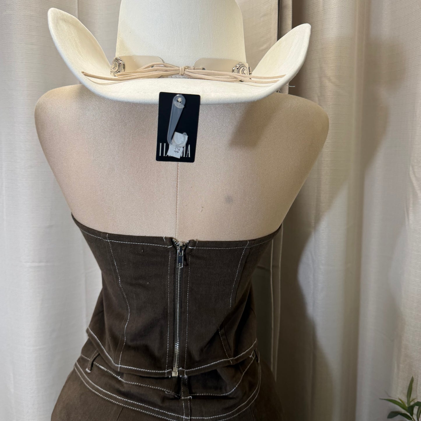 Embroidery Vest and Pant Set-Brown