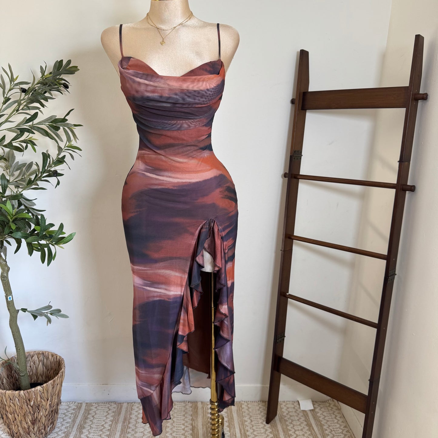 Mismaloya Dress-Multi Brown