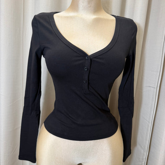 Long sleeve Ribbed Top-Black