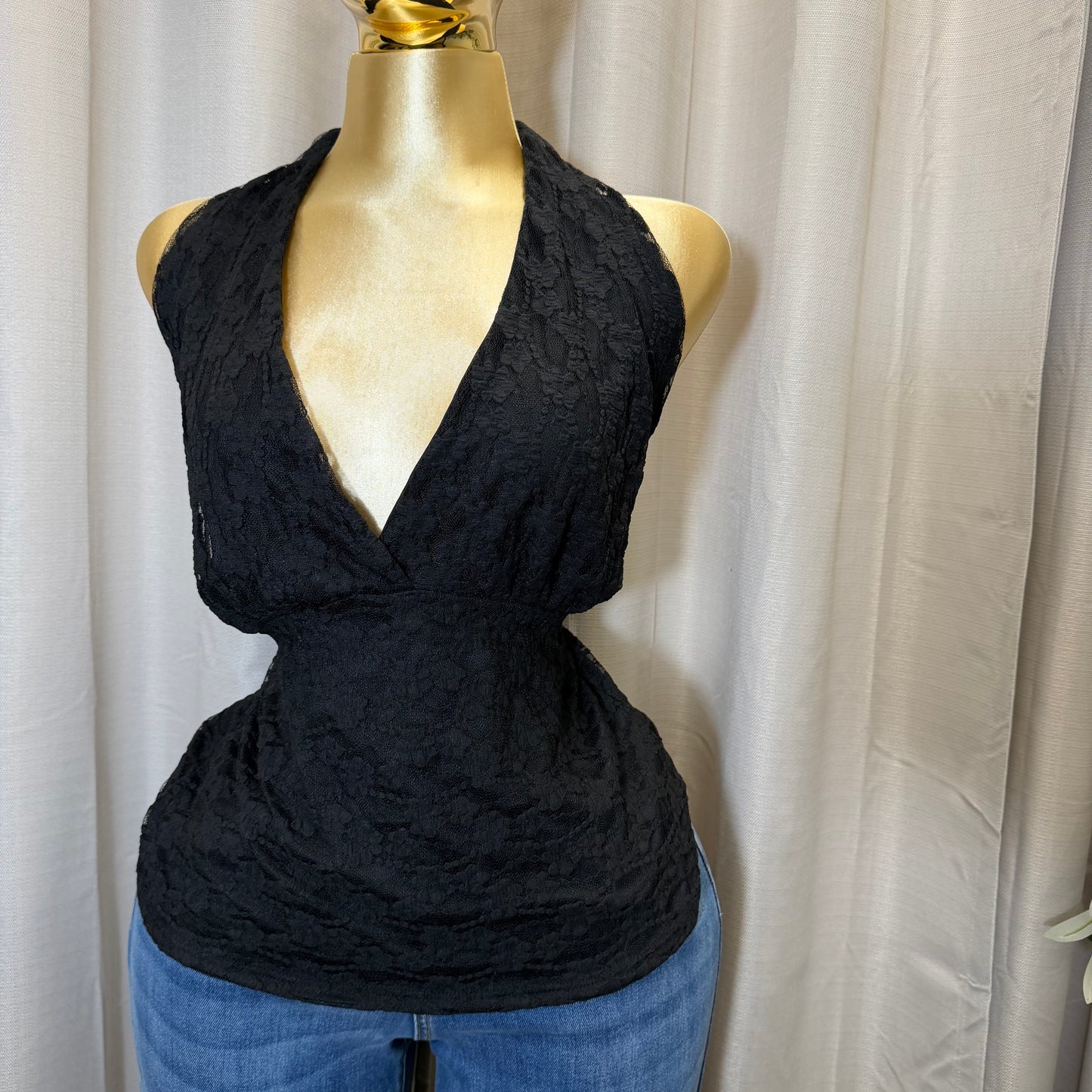 PL-Halter print Top-Black