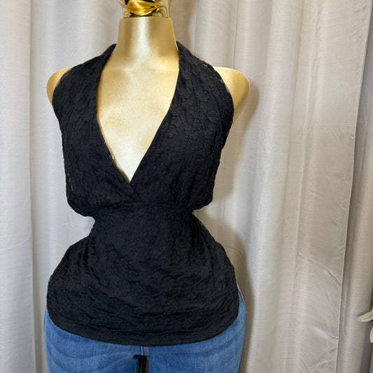 PL-Halter print Top-Black